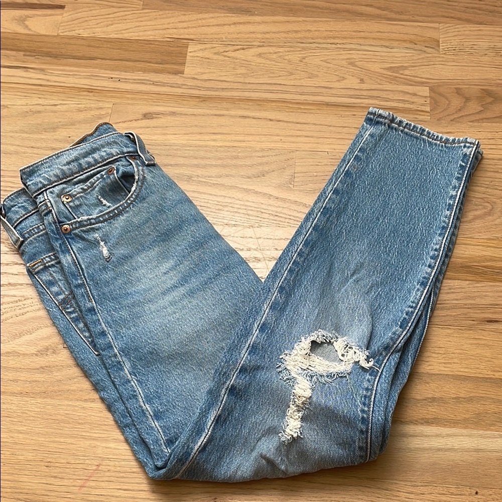 Levi's Women’s Blue Boyfriend Jeans with Distressed Knee, Size 24